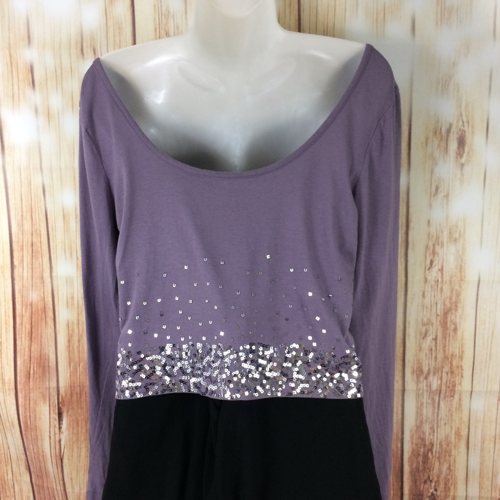 Ludi | Cold Shoulder Purple Sequin Long Sleeve Top - Picture 4 of 5